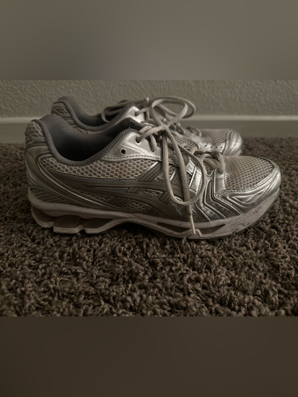 Asics Gel Kayano 14 Silver Mesh Lace-Up Running Sneakers